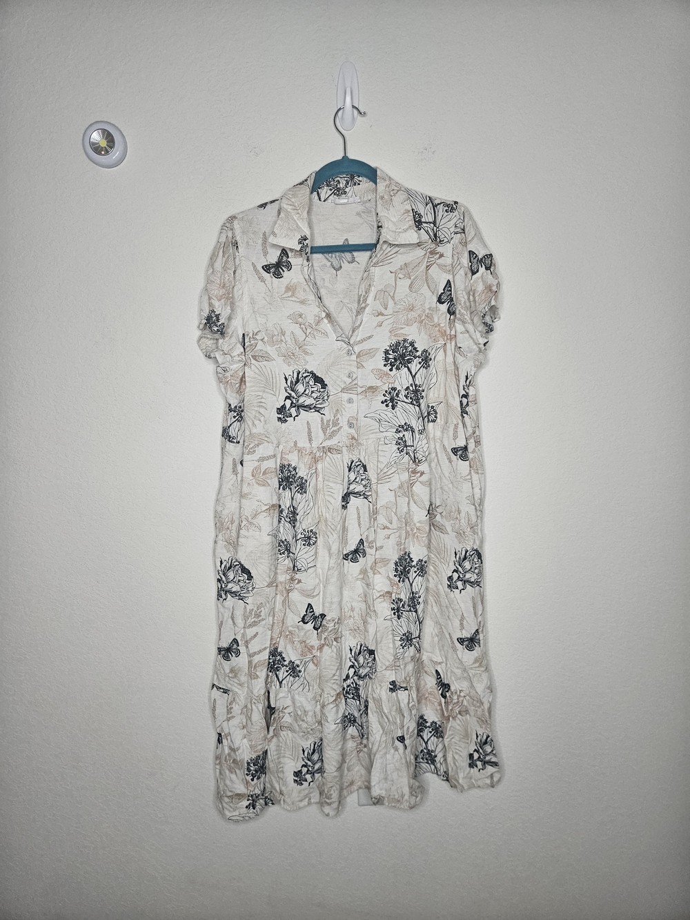 Jane + Delancey Botanical Butterfly Linen Blend Midi Dress 2X Flutter Sleeve